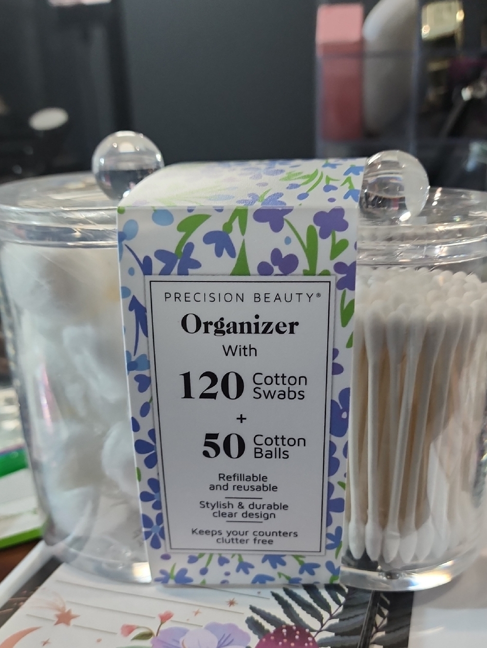 Floral Cotton Organizer - Clear with Purple & Green Accents